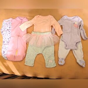 Lot of Baby Girl Swaddles and Clothes NB 0-3 Months